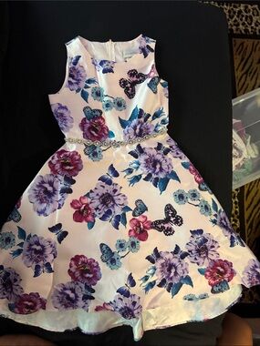 Emily Rose Pink Floral & Butterfly Party Dress with Jeweled Belt
